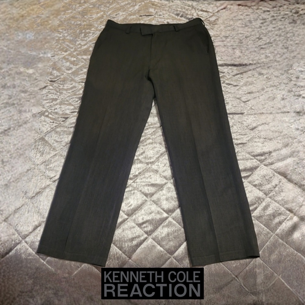 Men's Kenneth Cole Reaction Grey Flat Front Dress Pants Sz 33x32